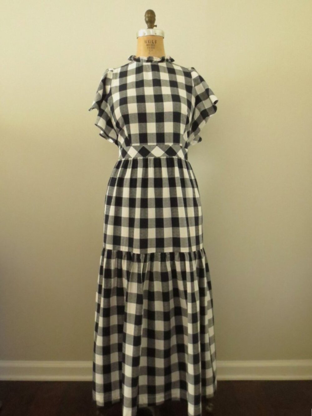 Express Cottagecore Classic Navy Blue & White Gingham Cotton Maxi Dress